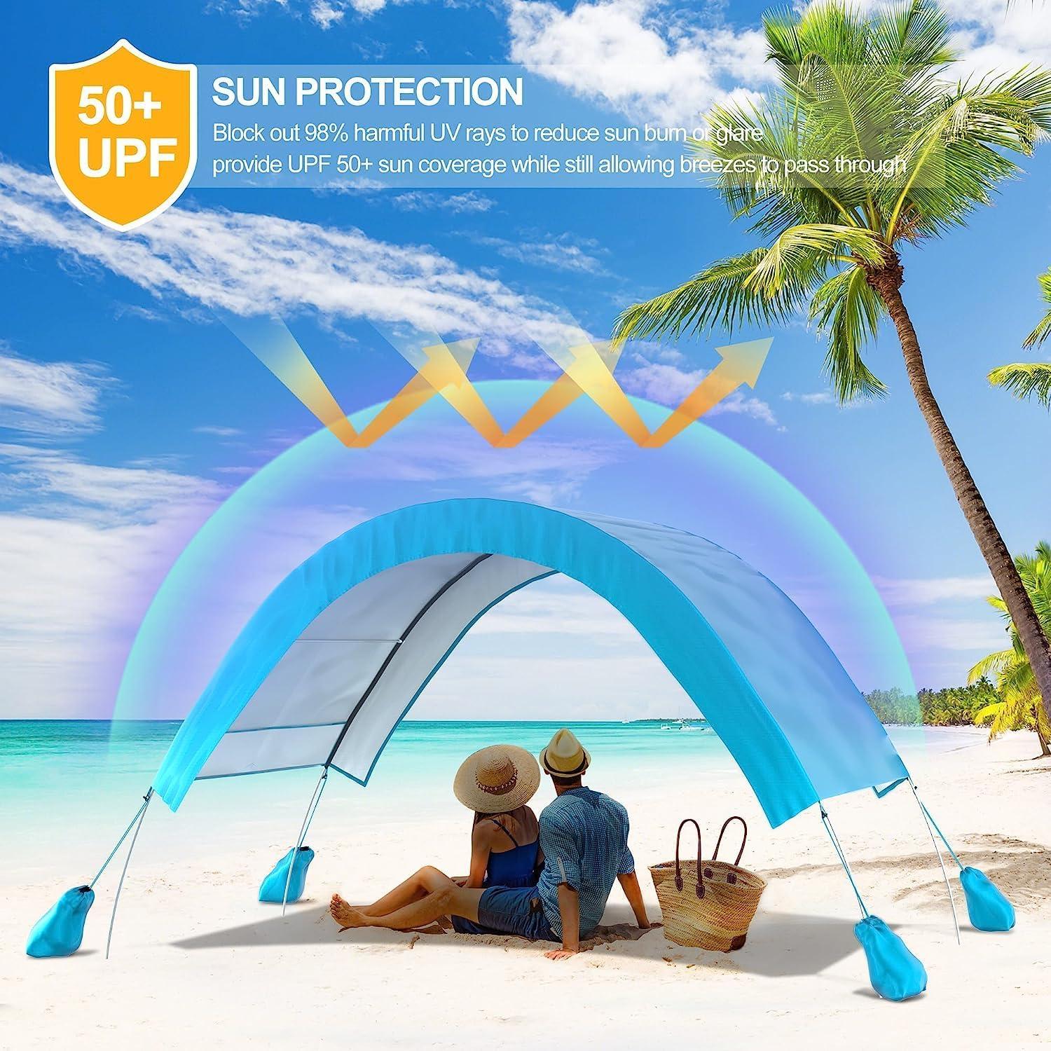 Strandzelt Sonnenschutz 270cm Blau Sandsäcke Stangen