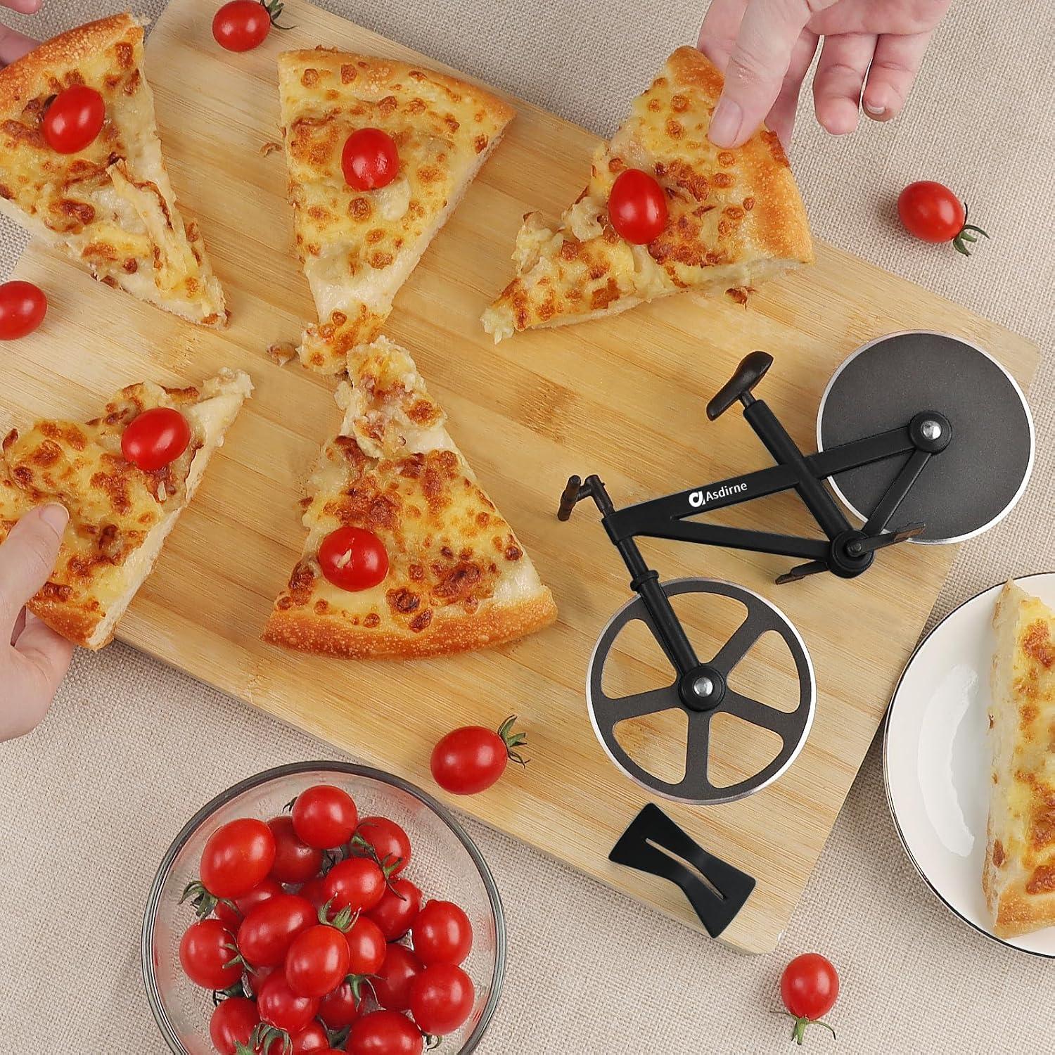 Fahrrad Pizzaschneider mit Antihaftbeschichtung Edelstahl 19cm neu schwarz