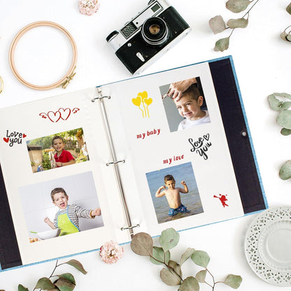 Selbstklebendes Scrapbook Fotoalbum 60 Weiße Seiten Leinen Nachfüllbar Blau