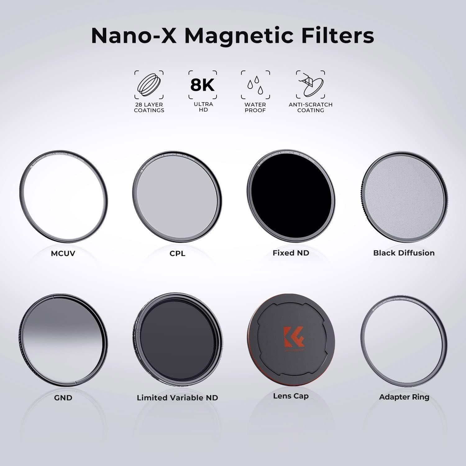 K&F Concept Nano X-Serie Polfilter 77mm mit Magnetadapter-CPL Filter 28x beschichtet