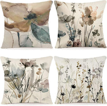 Blumen Kissenbezug 40x40 4er Set Leinen Sofakissen Aquarellmalerei