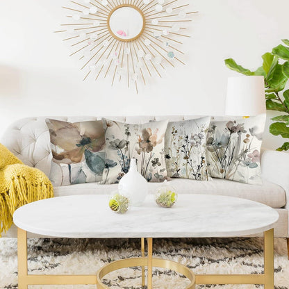 Blumen Kissenbezug 40x40 4er Set Leinen Sofakissen