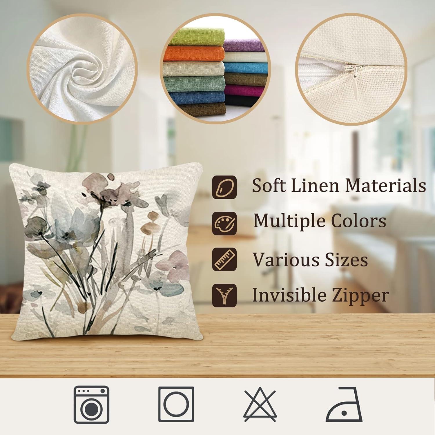 Blumen Kissenbezug 40x40 Set Leinen Sofakissen Moderne Aquarellmalerei