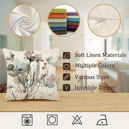 Blumen Kissenbezug 40x40 Set Leinen Sofakissen Moderne Aquarellmalerei