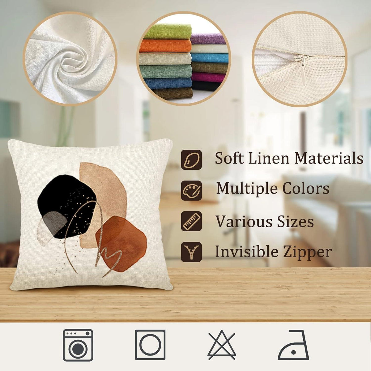4er Set Kissenbezüge Leinen 45x45 - Modernes Boho Design