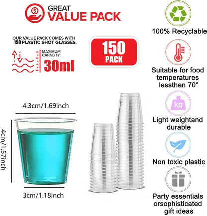 150 Stück 30ml Plastik Schnapsgläser Trinkbecher