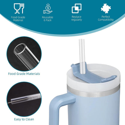 6er Set Strohhalme für Stanley Reisebecher, kompatibel mit 20/30/40 oz Becher, klare Strohhalme mit Reinigungsbürste