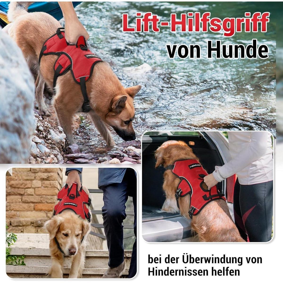 Ausbruchsicheres Hundegeschirr mit Griff, Rot XL