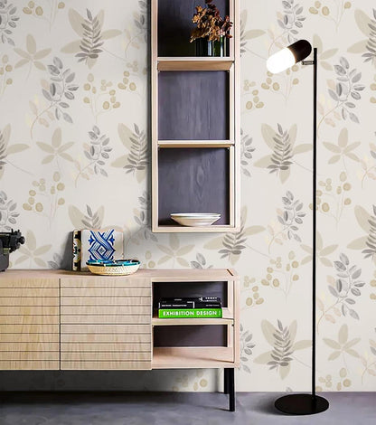 Selbstklebende Tapete Blumen Blätter Weiß Grau 0.4W x 10L m