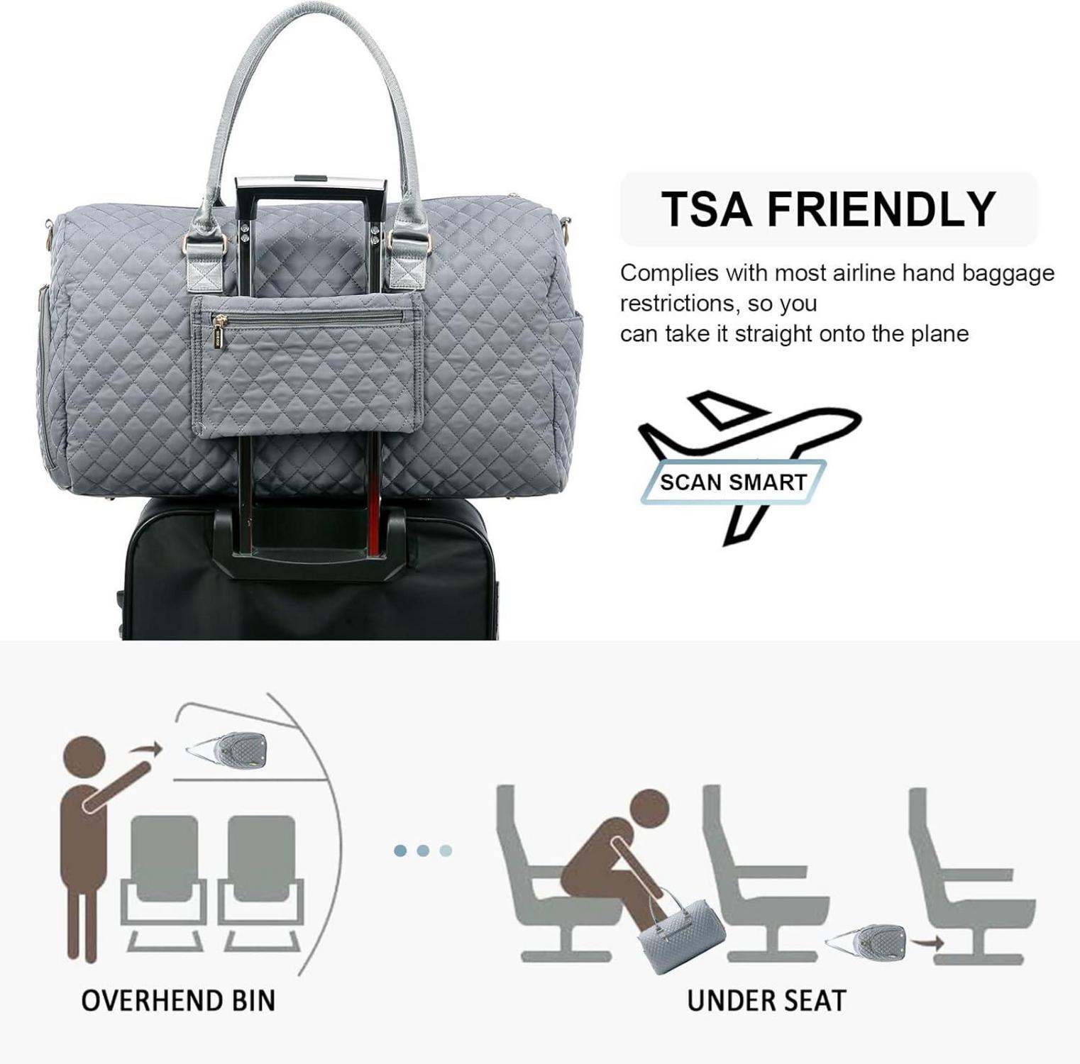 Sportliche Damen Reisetasche mit Schuhfach & Nassfach, Handgepäck für Flugzeug, wasserdicht, Gr. M, Hellgrau