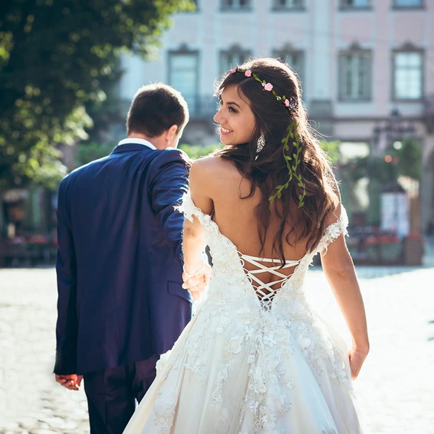Blumenkranz Haarband Damen Mädchen Hochzeit Party Kopfschmuck Fleischrosa Rosa