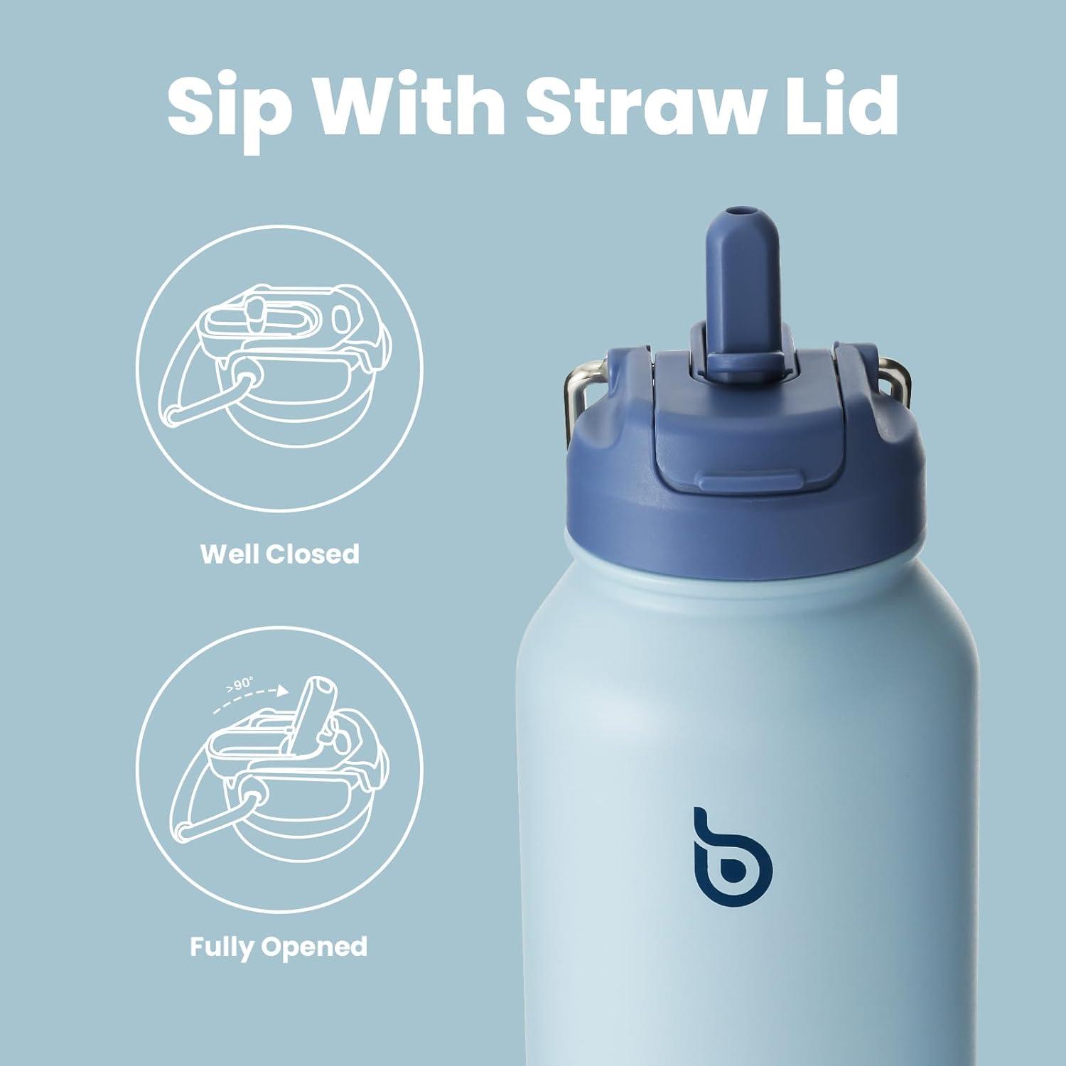 Isolierte Edelstahl Trinkflasche 1L mit Strohhalm und Pillendose