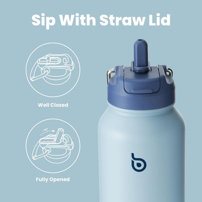 Isolierte Edelstahl Trinkflasche 1L mit Strohhalm und Pillendose
