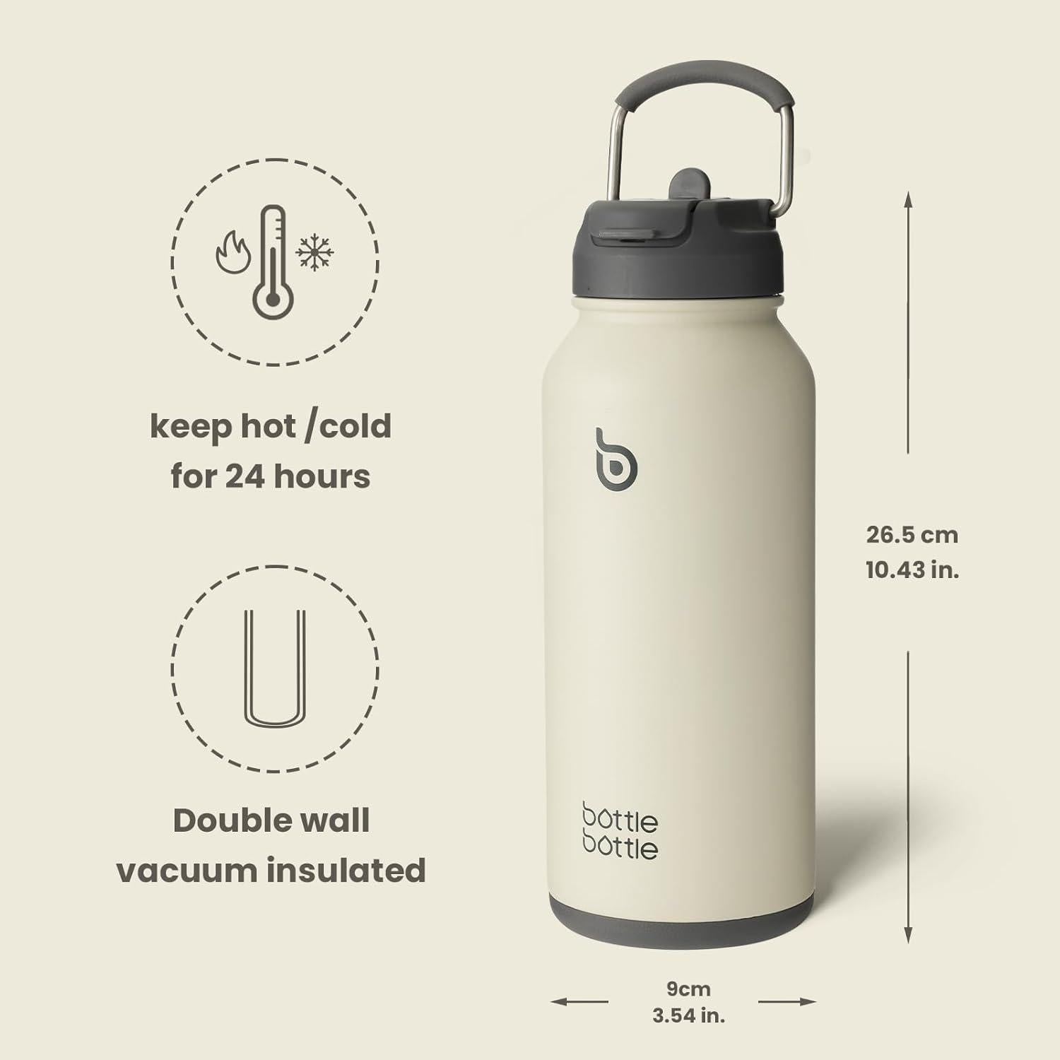 Edelstahl Trinkflasche 1L Strohhalm Thermoskanne Sport Auslaufsicher