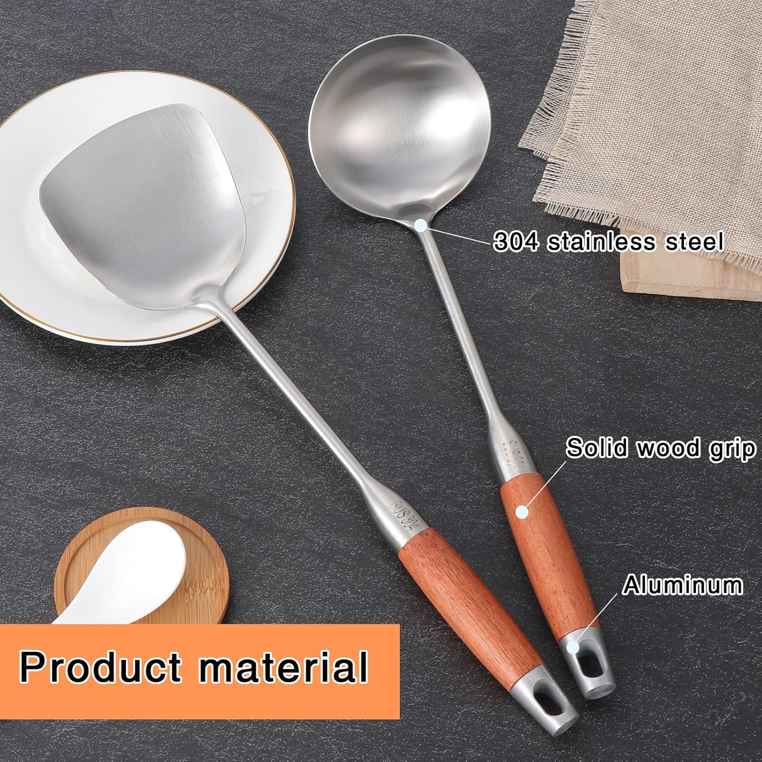 TsunNee Küchenhelfer-Set Edelstahl Wok-Spatel Suppenkelle