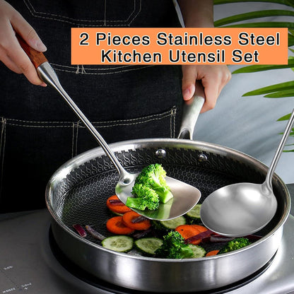 Küchenhelfer-Set Edelstahl Wok-Spatel Suppenkelle 304 2-teilig Silber