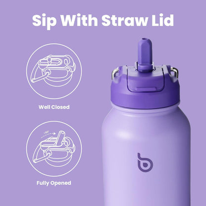 Edelstahl Trinkflasche 1L Strohhalm Thermoskanne Sport Isolierflasche