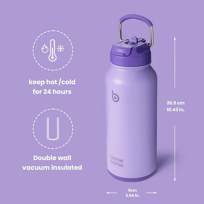 Edelstahl Trinkflasche 1L mit Strohhalm Sport Isolierflasche