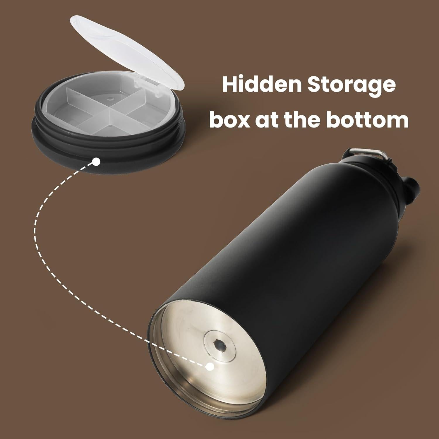 Isolierte Wasserflasche Strohhalm Edelstahl Pillen 1,2 l Schwarz