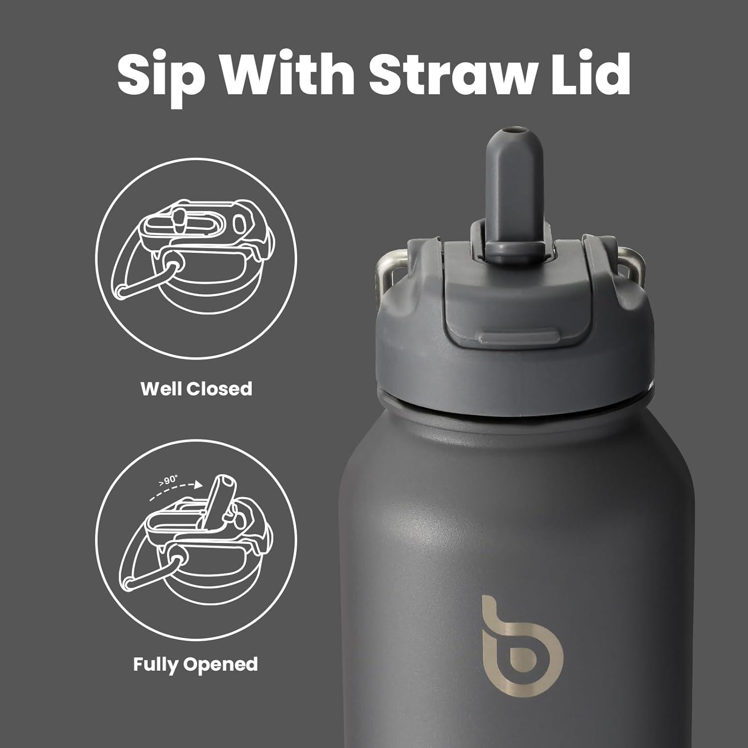 Isolierte Sport-Wasserflasche 1,2 l mit Strohhalm und Pillenhalter