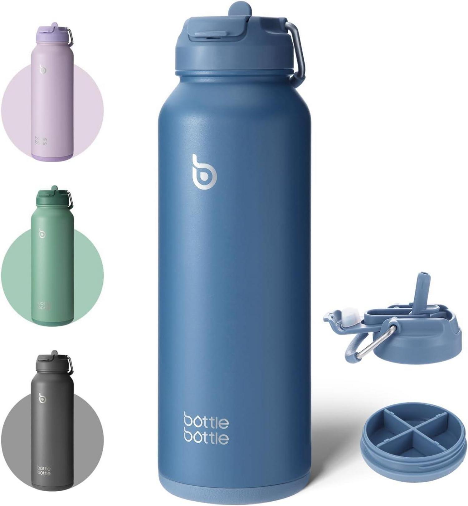 Isolierte Wasserflasche mit Strohhalm 1,2 l Blau
