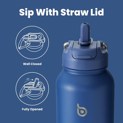 Isolierte Wasserflasche mit Strohhalm 1,2 l Blau