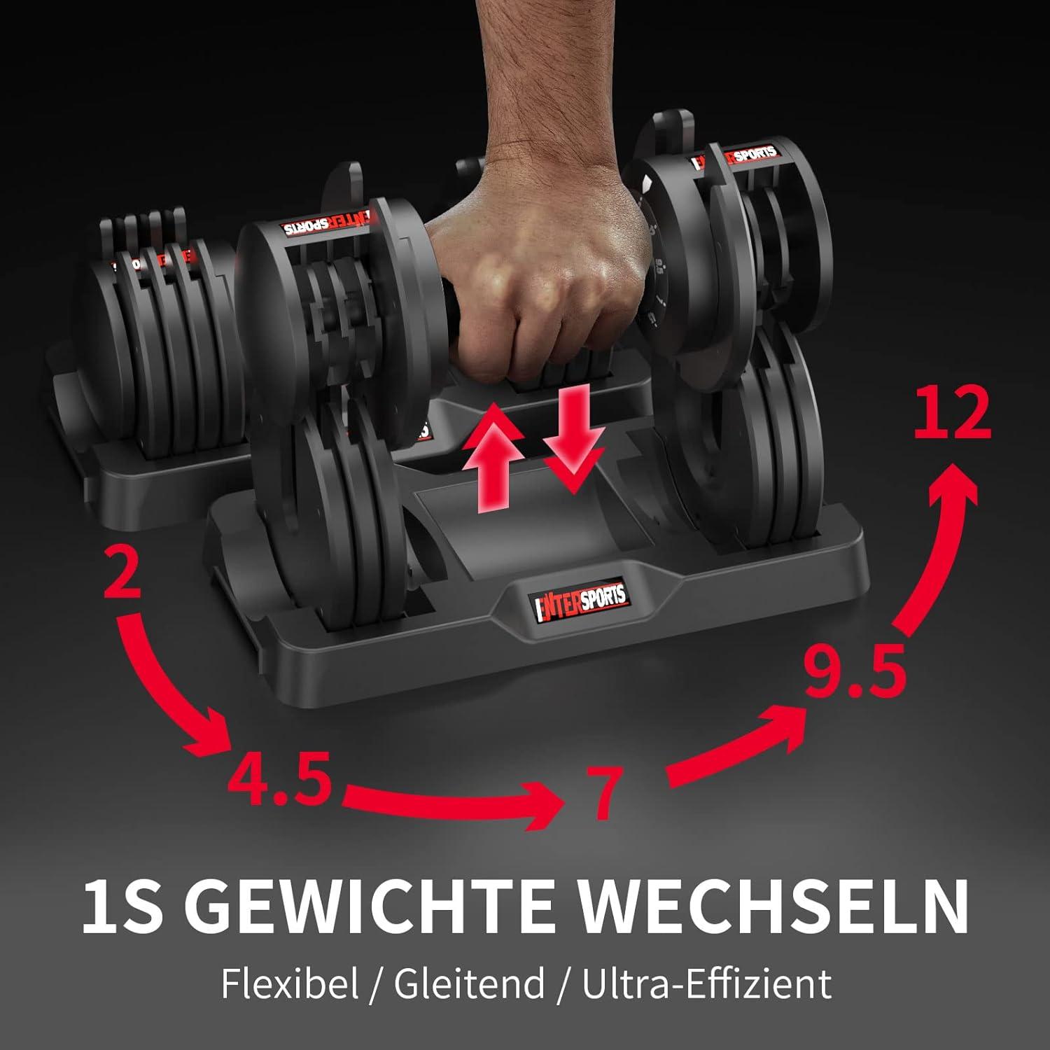 EnterSports Verstellbare Hanteln 12kg/18kg Pair rutschfest 5