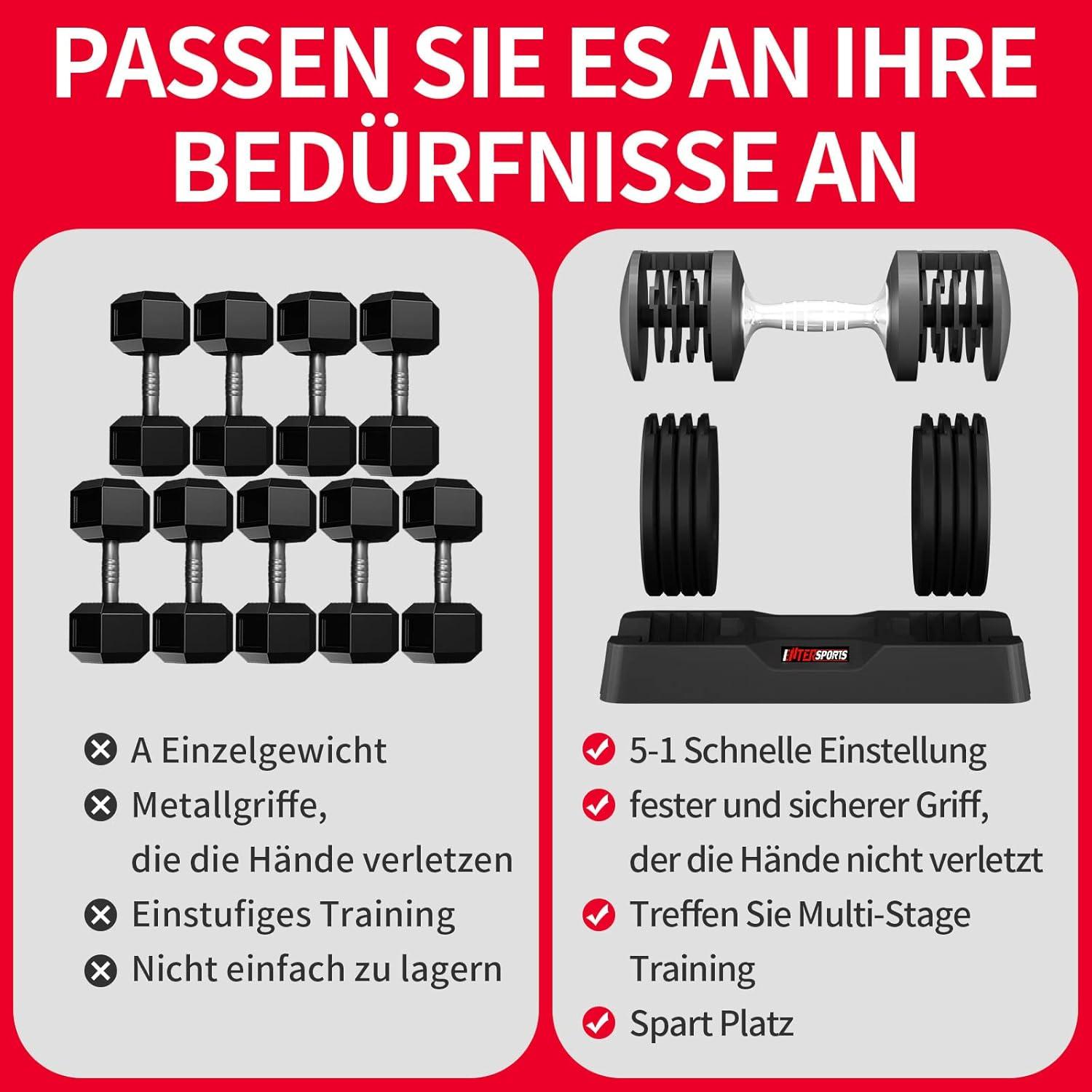 Verstellbare Hanteln 12kg/18kg Pair rutschfester Griff 5
