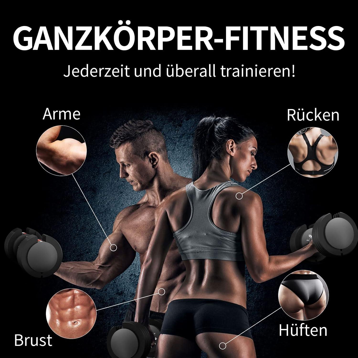 EnterSports 12 kg Verstellbare Hanteln mit rutschfestem Griff 5 Gewichtsstufen