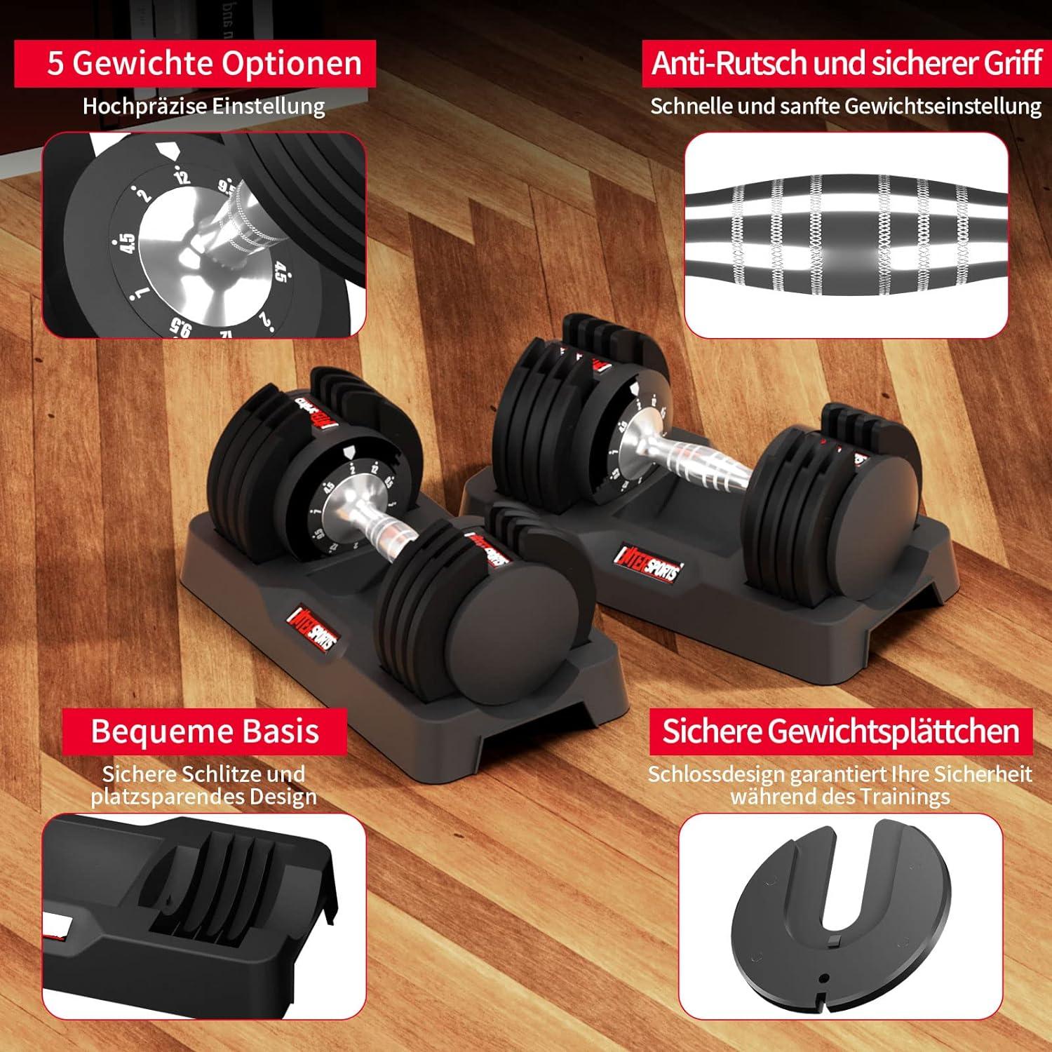 Verstellbare Hanteln 12kg/18kg 5 Gewichtsstufen rutschfester Griff