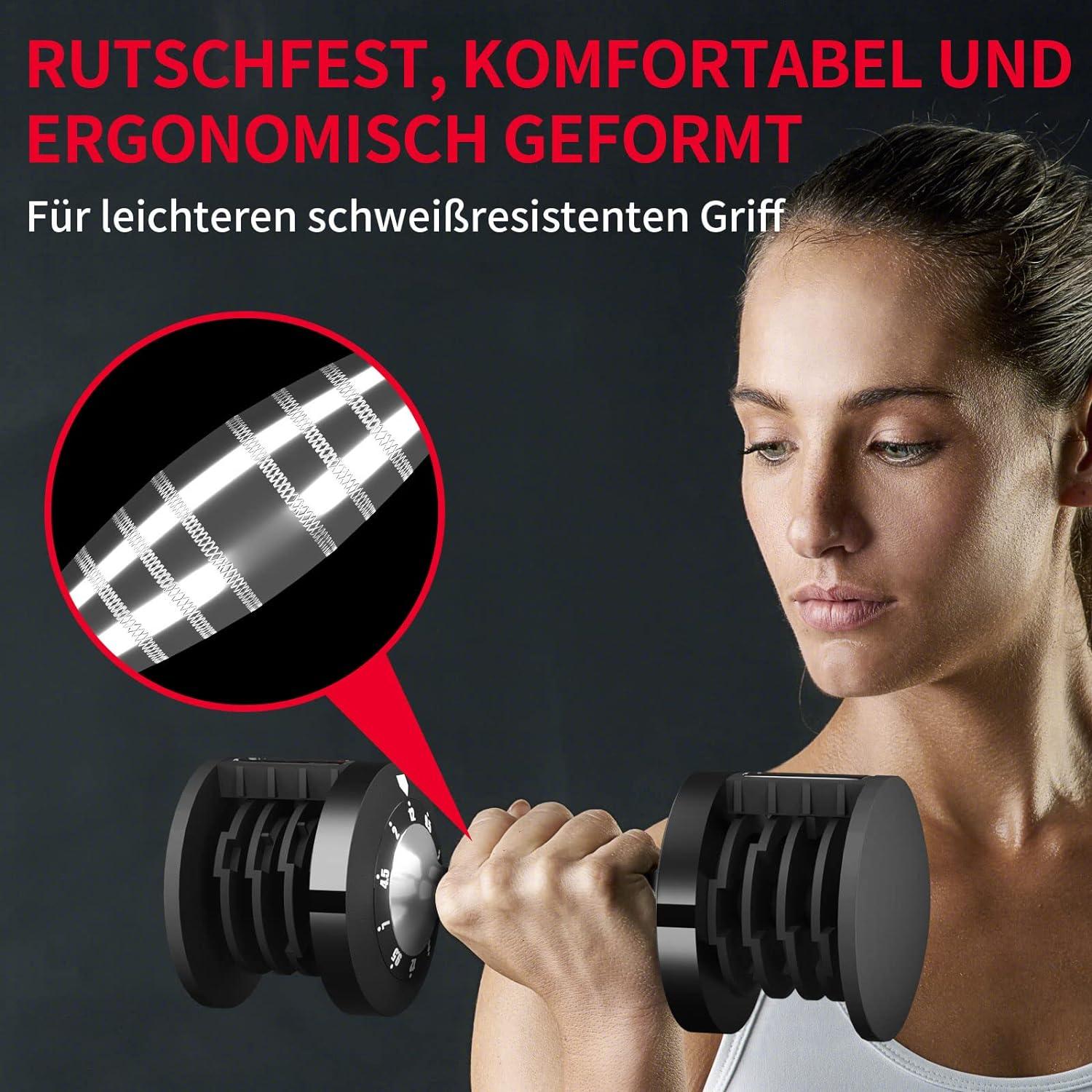 EnterSports 12 kg Verstellbare Hanteln mit rutschfestem Griff 5 Gewichtsstufen