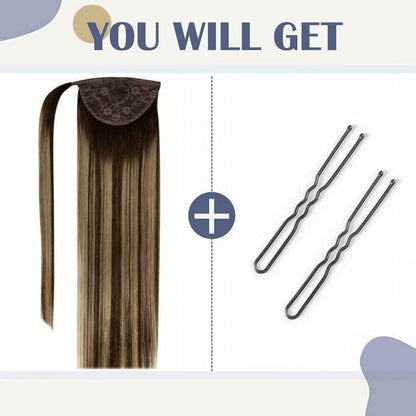 Echthaar Zopf Extension Balayage Braun Ombre Blond 30cm