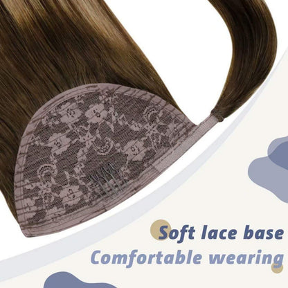 Echthaar Zopf Extension Balayage Braun Ombre Blond 30cm