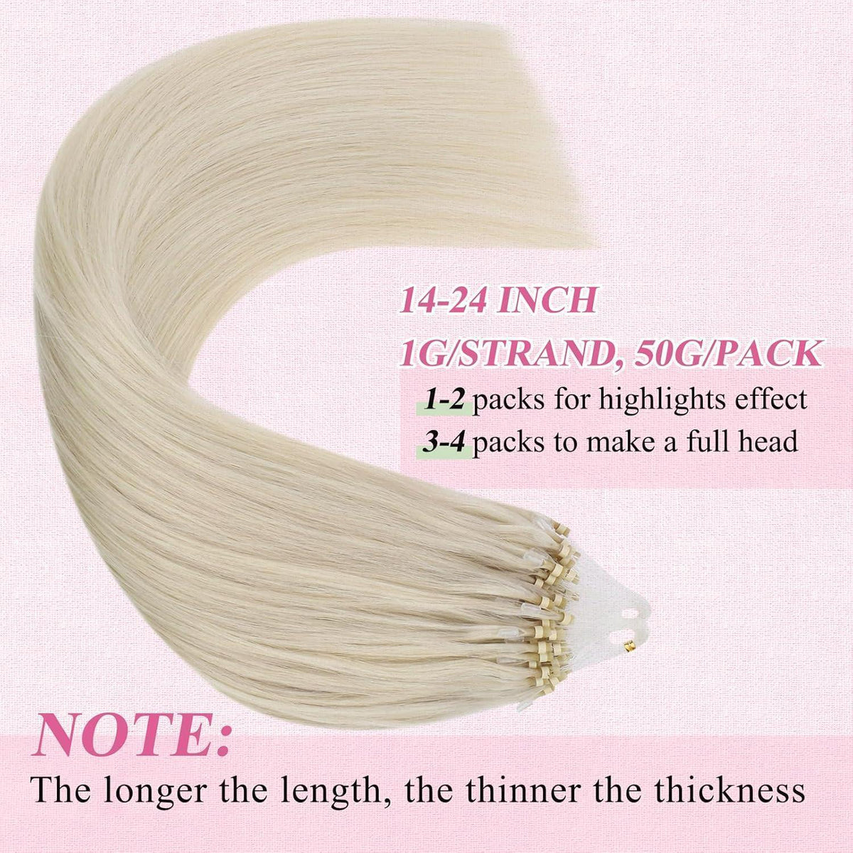 Echthaar Micro Ring Extensions Platinblond 60cm