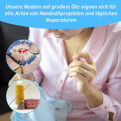 50 Premium Nadeln großes Öhr 5 Größen Ledernadel Stickgarn Edelstahl Handnähen