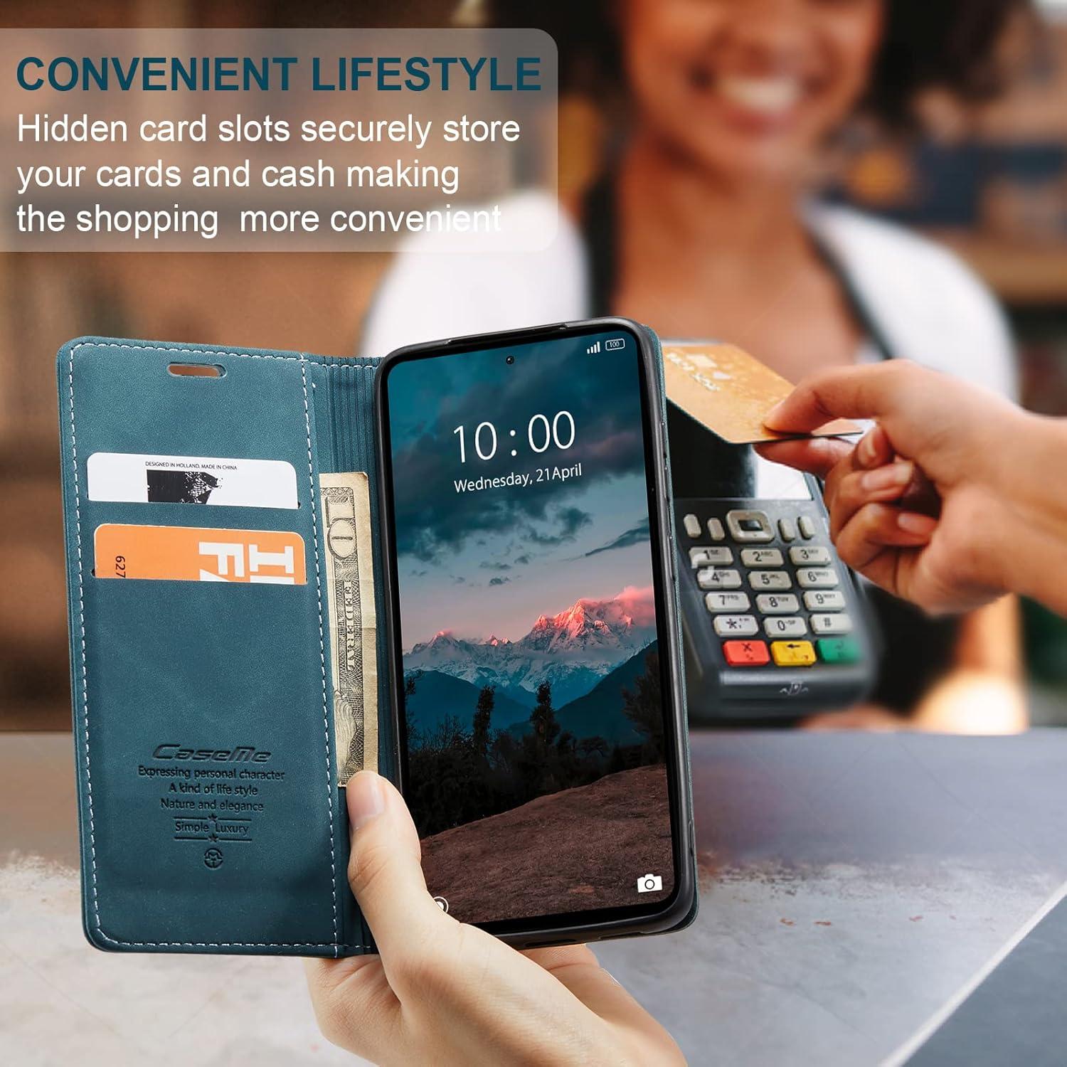 Handyhülle Xiaomi Redmi Note 12 4G Premium Leder Klapphülle Magnet Stand Blaugrün