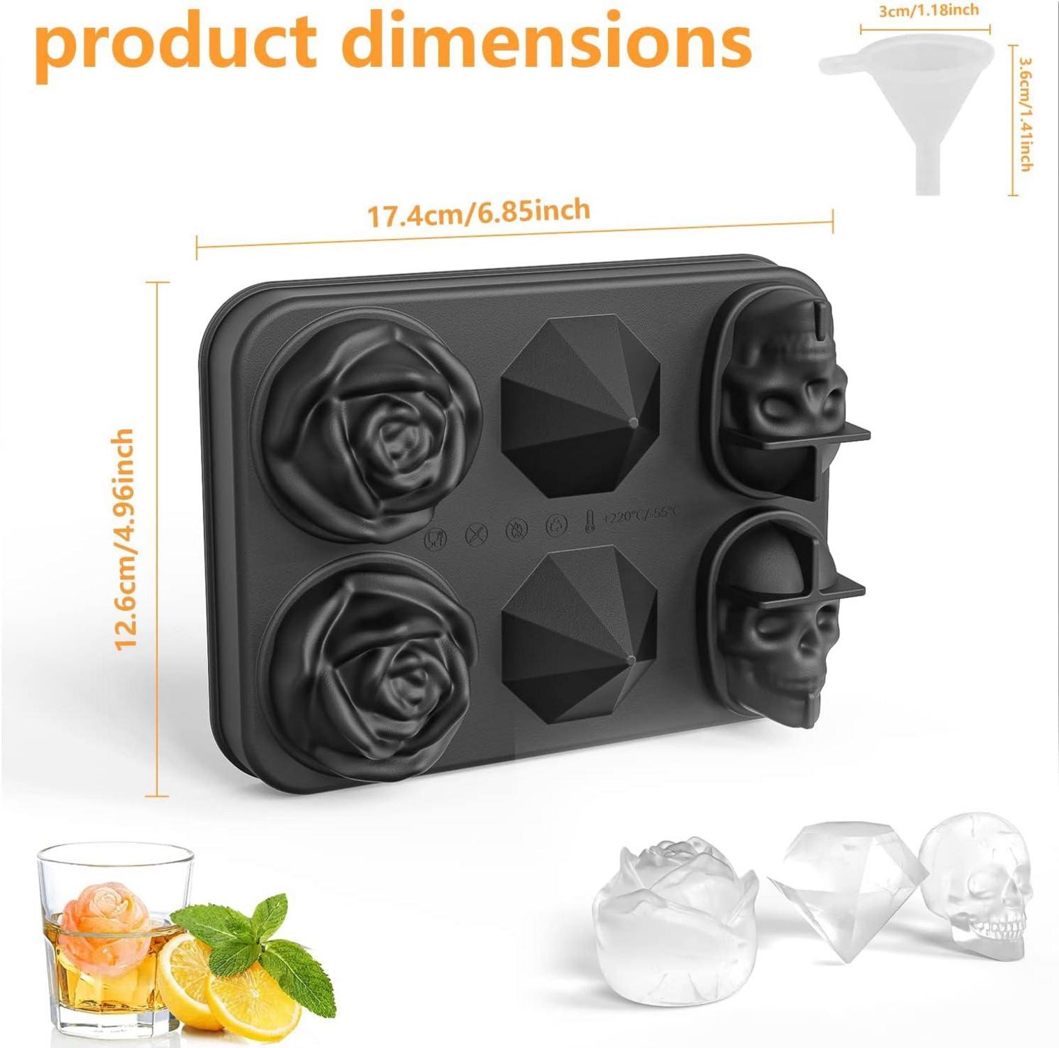 Eisformen 6 Zellen Groß mit Deckel Silikon Rose Cocktail