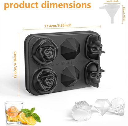 Eisformen 6 Zellen Groß mit Deckel Silikon Rose Cocktail