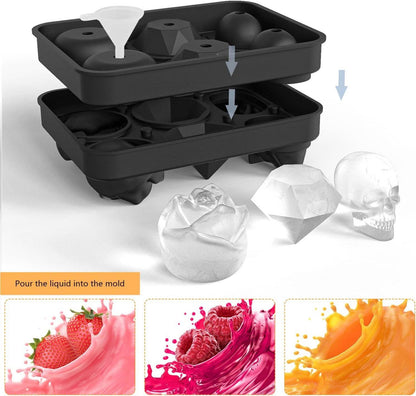 Eisformen eis am Stiel groß Rose Silikon mit Deckel Whisky Cocktail