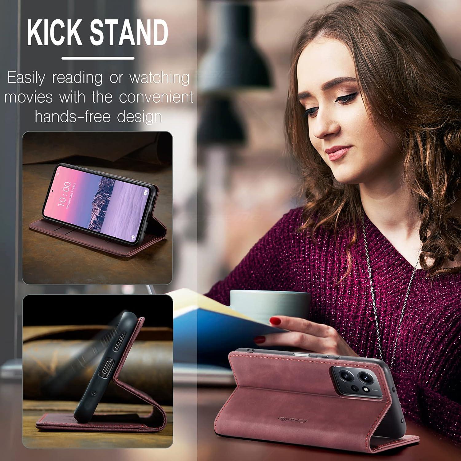 KZB Xiaomi Redmi Note 12 4G Handyhülle Leder Klappbar Flip Case Weinrot