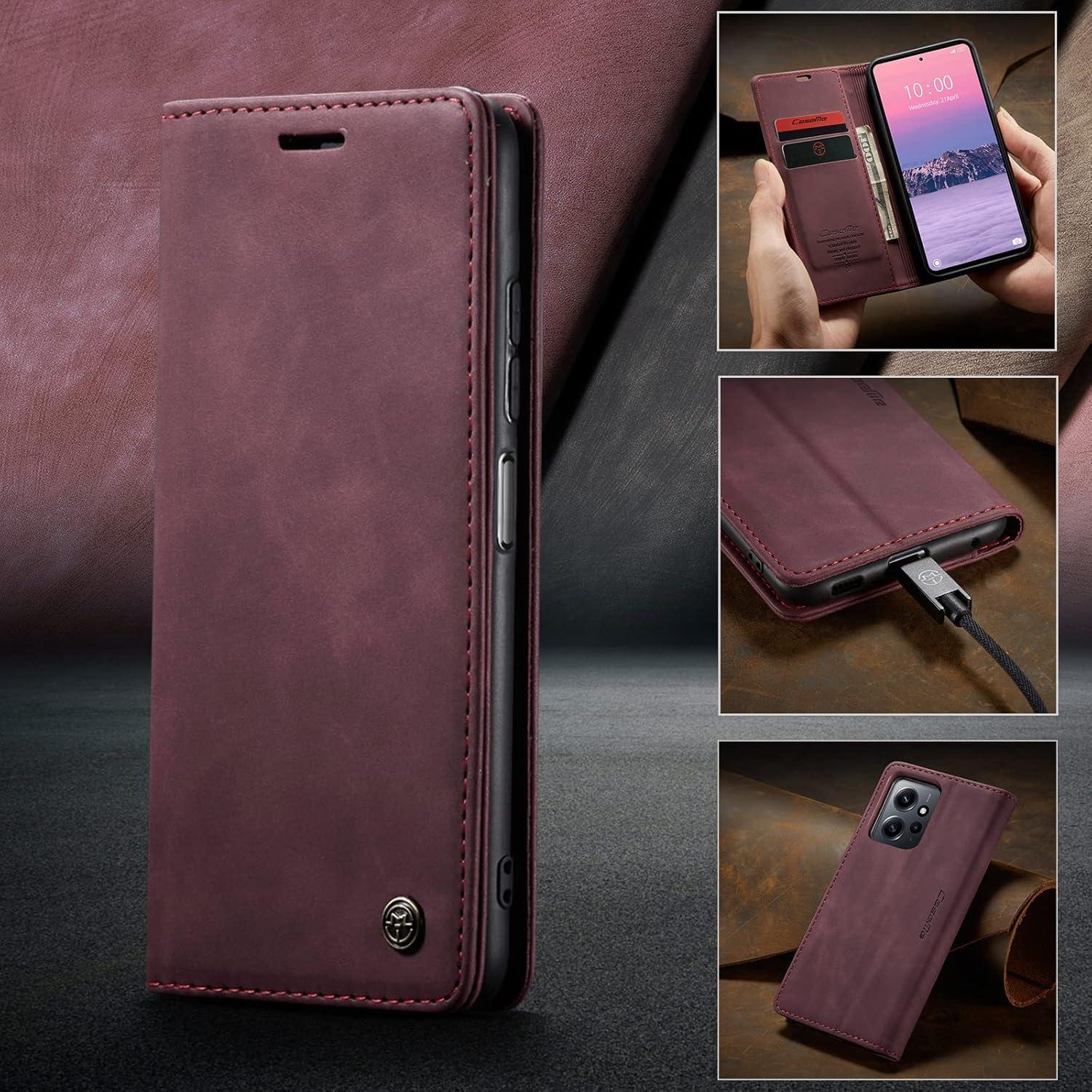 KZB Xiaomi Redmi Note 12 4G Handyhülle Leder Klappbar Flip Case Weinrot
