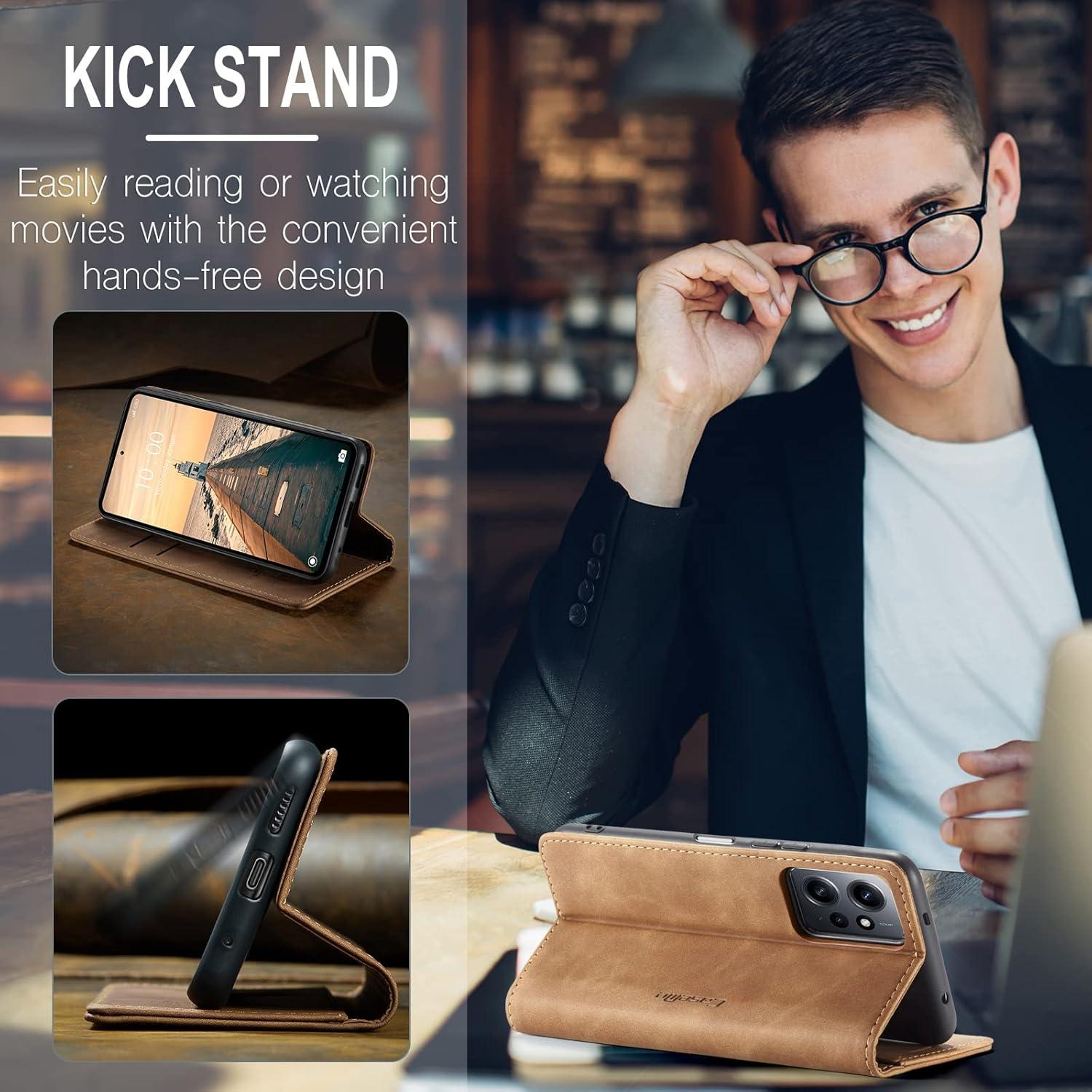 Xiaomi Redmi Note 12 4G Handyhülle Leder Flip Case Braun Magnet Standfunktion