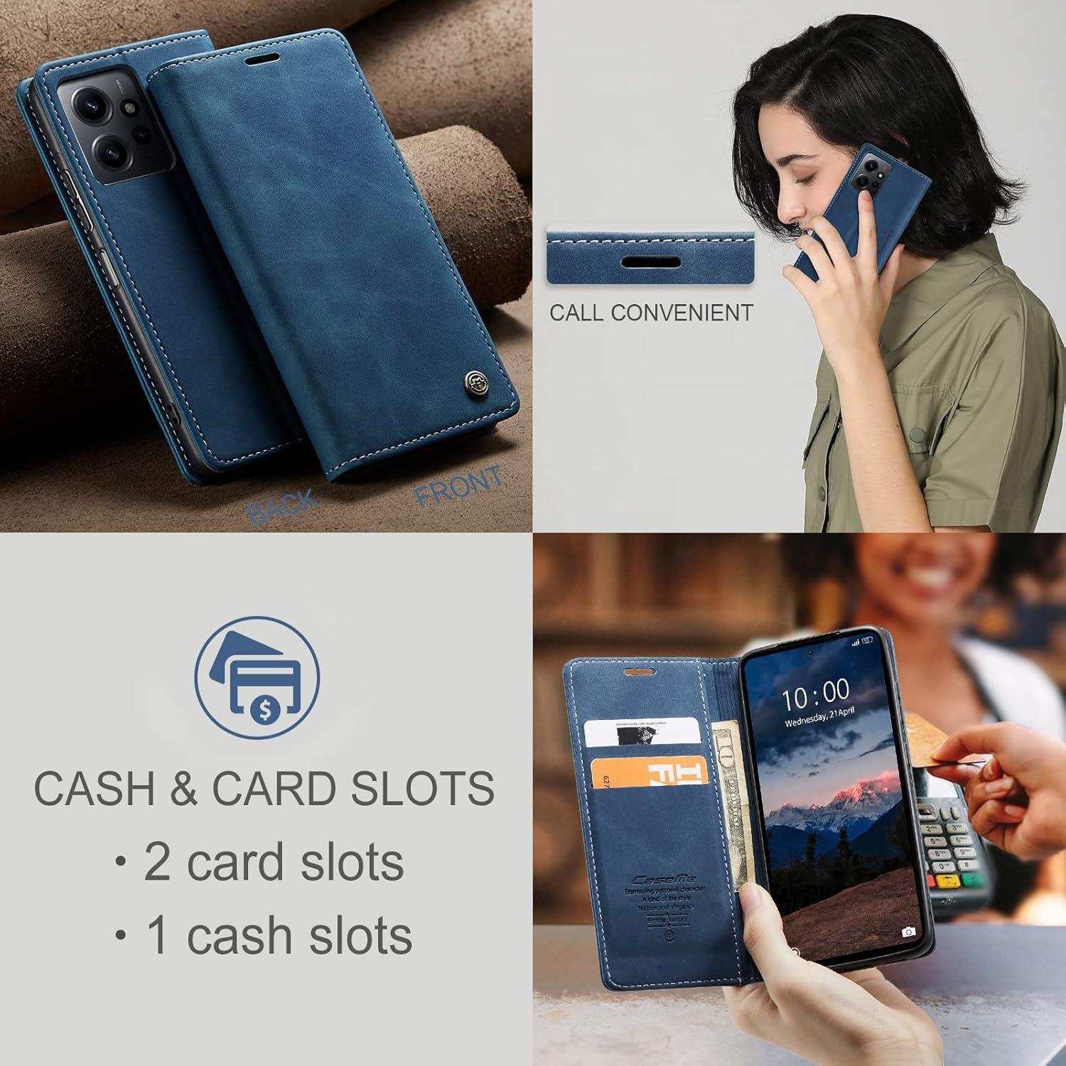 Handyhülle Xiaomi Redmi Note 12 4G Leder Blau Flip Case Magnet Standfunktion