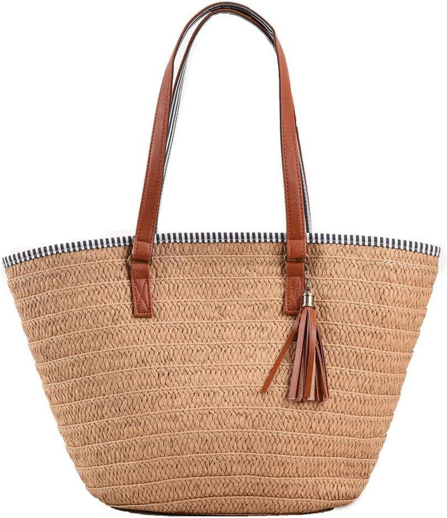 Strohtasche Damen Sommer Strandtasche Stroh Groß Geflochten Korbtasche