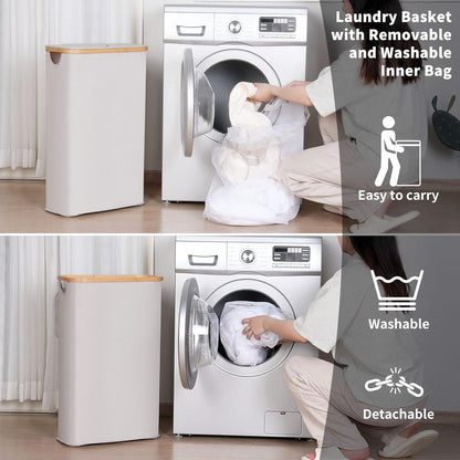 Wäschekorb 60l Schmal Laundry Basket mit Herausnehmbarer Tasche Hellgrau