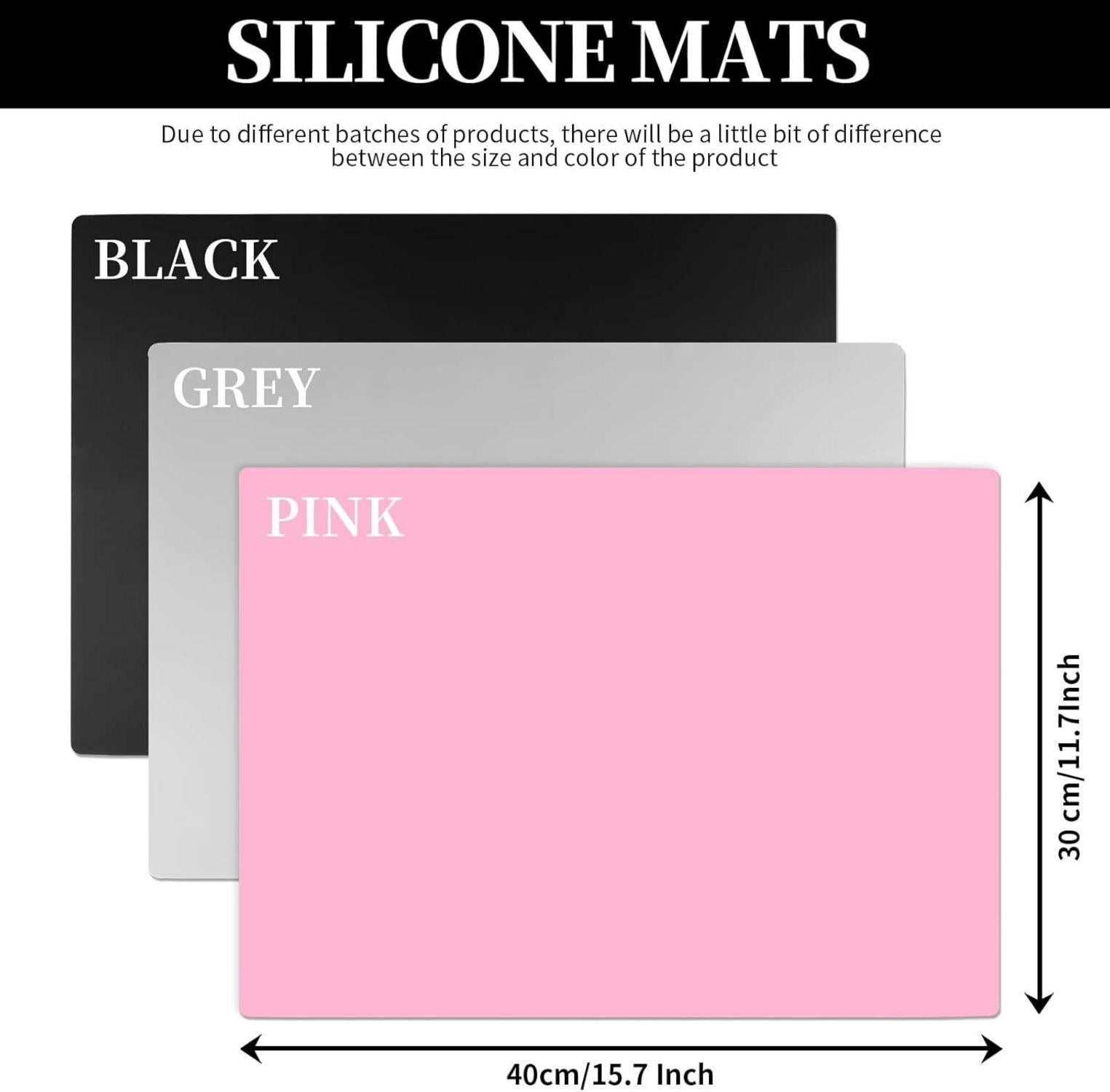 FANDAMEI Silikon Matte 30x40cm 3er Set Schwarz Hellgrau Pink