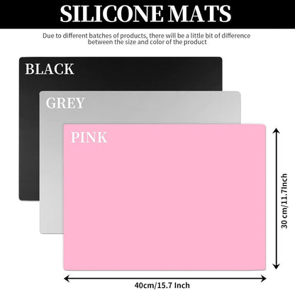 FANDAMEI Silikon Matte 30x40cm 3er Set Schwarz Hellgrau Pink
