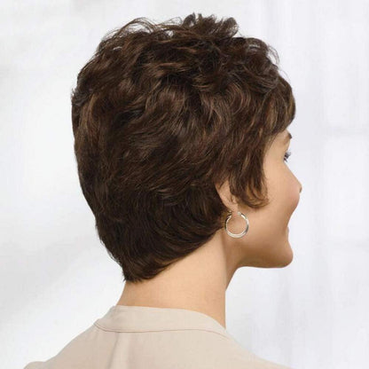 Kurze braune Pixie Perücke mit Pony – Remy Mischhaar