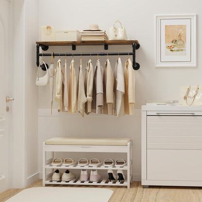 Wandgarderobe mit Ablage im Industrial Design, Vintagebraun/Schwarz