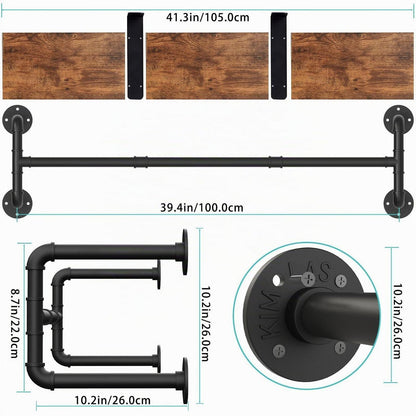 Wandgarderobe mit Ablage im Industrial Design, Vintagebraun/Schwarz